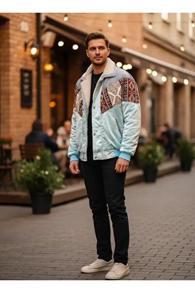 CANMODA (7885) Recien Unisex Fur Collar Vintage Aztec Jacket Oversize 90S Coa...