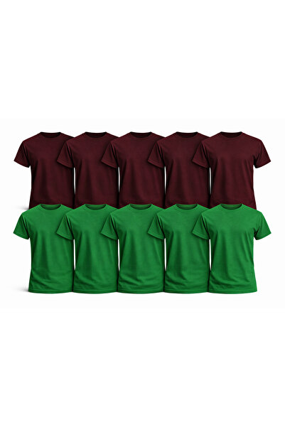 MONOTEE 100% Cotton T-Shirt, Set of 10 Burgundy and Green T-Shirts for Men, S...