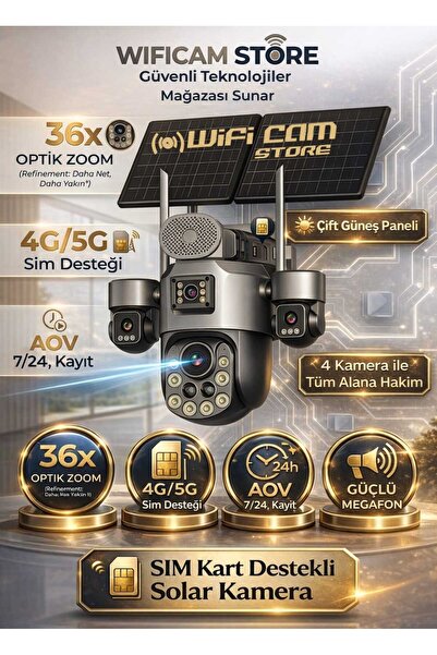 WIFICAM PLUS 36X Optik Zoom 4 Kameralı Sim Kartlı Solar Kamera