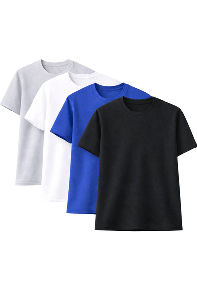 CLAYES 4 tricouri basic unisex supradimensionate – Negru, Alb, Gri, Albastru Sax