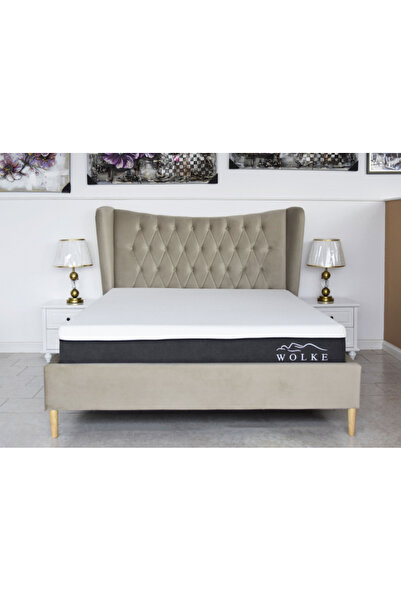 MarketMob Pat Lora 160x200 cm Tapitat Catifea Bej Somiera Inclusa