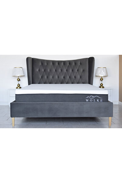 MarketMob Pat Lora 160x200 cm tapițat cu catifea gri, cu somieră cu șipci inc...