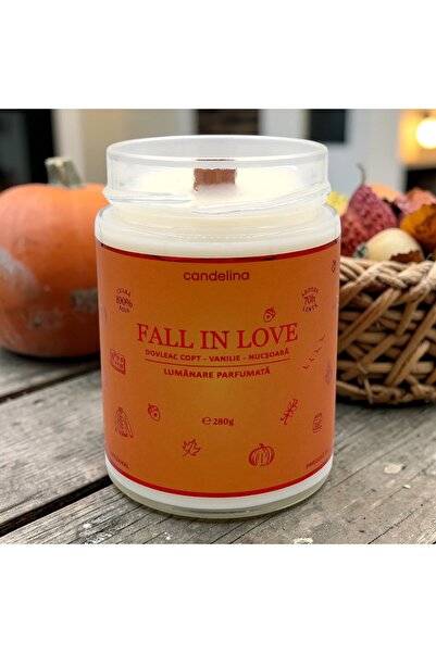 Candelina Lumanare parfumata soia fitil lemn, FALL IN LOVE – Dovleac Copt, Va...