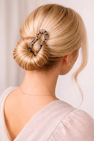 REBORN DESIGN Bone Color Leopard Patterned 13 cm Bone Bun Buckle