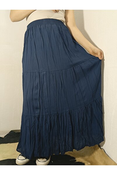 hoaryage Ελαστική μέση, υφασμάτινη φούστα βισκόζης με 3 στρώσεις βολάν, μακρι...