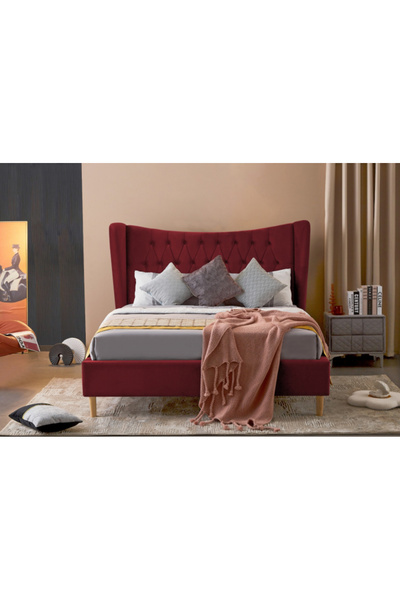 MarketMob Pat Lora 180x200 cm Tapitat Catifea Burgundy Somiera Inclusa