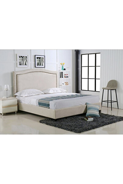 MarketMob Pat Albert 180x200 cm Upholstered Beige Fabric Bed with Included Sl...