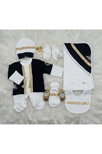 Baby day Luxury 7 Piece Newborn Baby Gift Set – White X Black with Gold Accen...