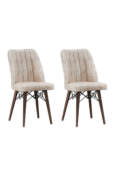 OEM Set 2 scaune tapitat Kare Gold, cadru metal, picioare lemn natur, stofa t...