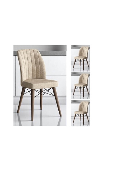 OEM Set 4 scaune tapitat Kare Gold, cadru metal, picioare lemn natur, stofa t...