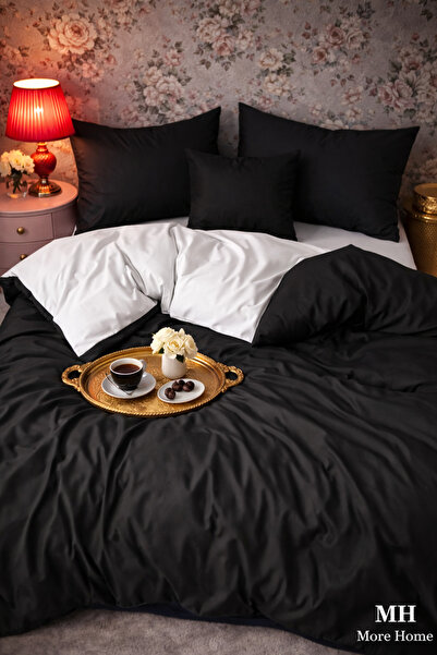 MORE HOME Double Duvet Cover Set with Elasticized Sheets Black and White