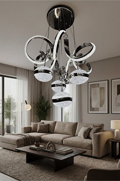 G-Light Kıvrım 4 Top Simli Modern Sarkıt Salon - Oturma Odası Led Avize