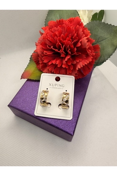 XUPING JEWELRY KUYUMCU SERİ 14K RENGİ ZİRKON TAŞLI VİNTAGE MODEL ÇELİK KÜPE