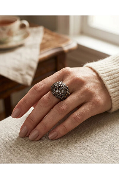 Dorvina Bronze Women's Ring Antique Jewelry Margazite Stone Inlaid Hareli Top...