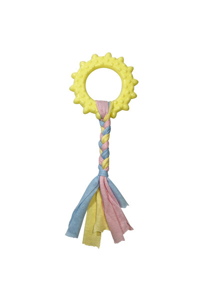 duoguo Dog and cat toy, rubber chew ring with textile string, 22x8 cm, pull a...