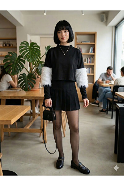 Namaste Vintage Black Color Short Basic Blouse with White Feathers on the Sle...