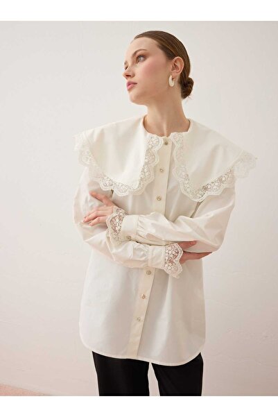 Benin Lace Detailed Bebeyakalı Poplin Tunic - White - Refka