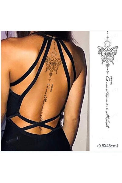 HelloBeautiful Tatto Su Geçirmez Geçici Dövme Sırt Bacak Kelebek Yazı Model 4...