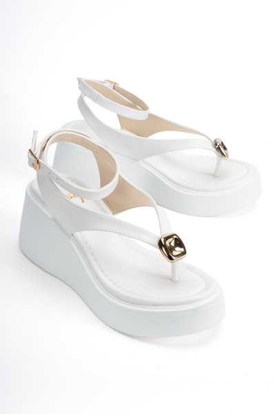 PASSAGE SHOES Women's Wedge Heeled Flip-Flop Sandals 6343 White