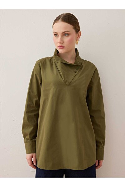 Benin Collar Detailed Poplin Tunic - Khaki - - Exclusive