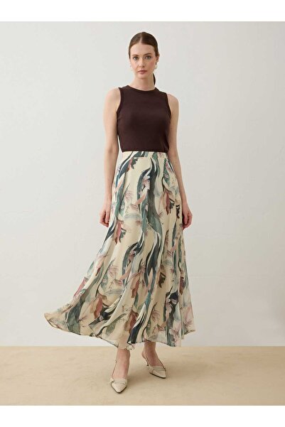 Refka Chiffon Green Leaf Patterned Skirt - Patterned -