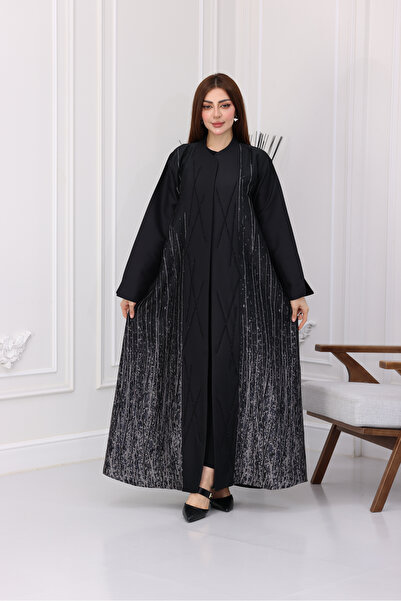 Nasnasa Abayat Taffeta Abaya with Side Fringes and Hand-Painted Design