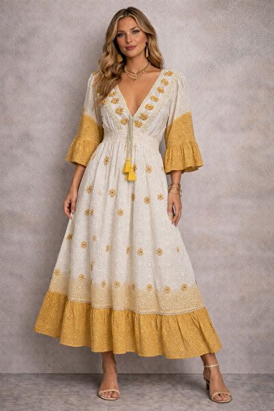 Generic Long Dress with Sleeves and Embroidery