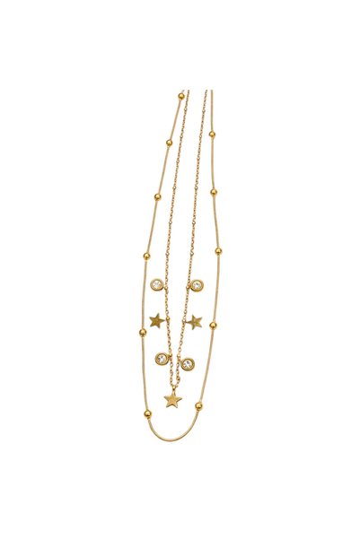 stainless steell Tarnish-Resistant Stainless Steel Star Figured Multi-Layered Zircon Stone Gold Color Women's Necklace
