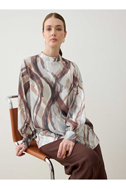 Refka Brush Paint Patterned Tunic - Brown Patterned -