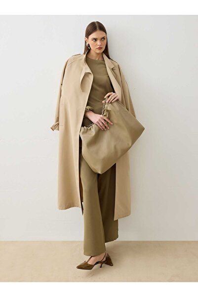 Refka Basic Trench Coat with Tie-Back Collar Detail - Beige - - Exclusive