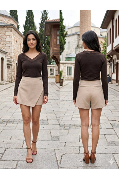 FitYou Apparel BEJ YÜKSEK BEL ŞORT ETEK