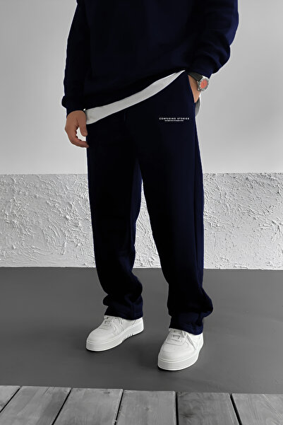 THE RULE Confusing Printed Baggy Navy Blue Summer 3 Thread Loose Cut Straight...