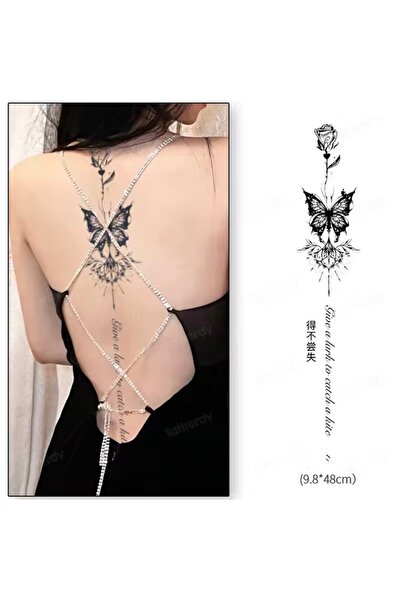 HelloBeautiful Tatto Su Geçirmez Geçici Dövme Sırt Bacak Kelebek Yazı Model 3...