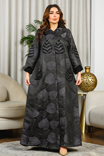 Nasnasa Abayat Textured Taffeta Abaya Featuring Hand-Painted Artwork with a B...