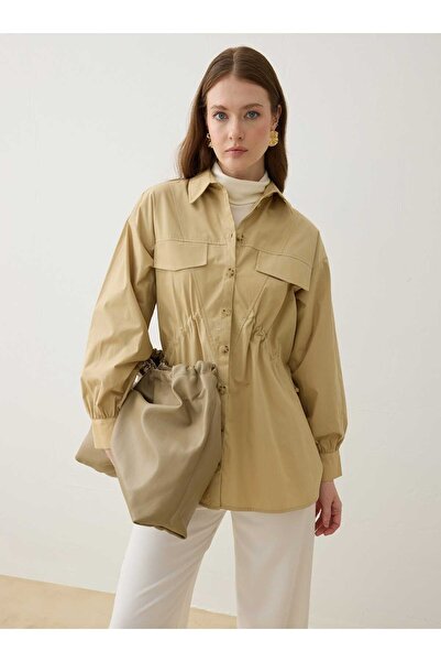 Refka Pocket Detailed Poplin Shirt - Beige -