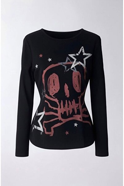 Minga London Black Skull Stars 2K Long Sleeve Crop