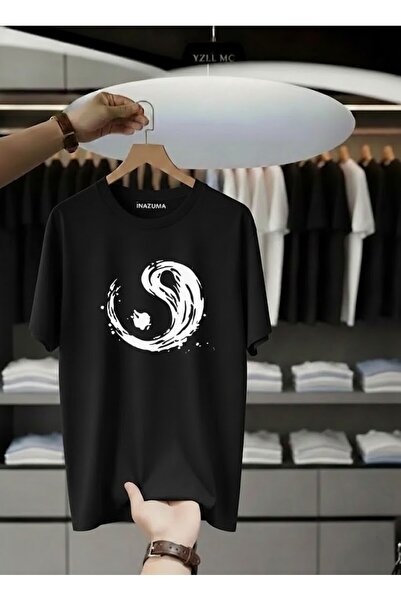 İnazuma Outdoors Unisex Oversize Printed Cotton Crew Neck Short Sleeve Black ...