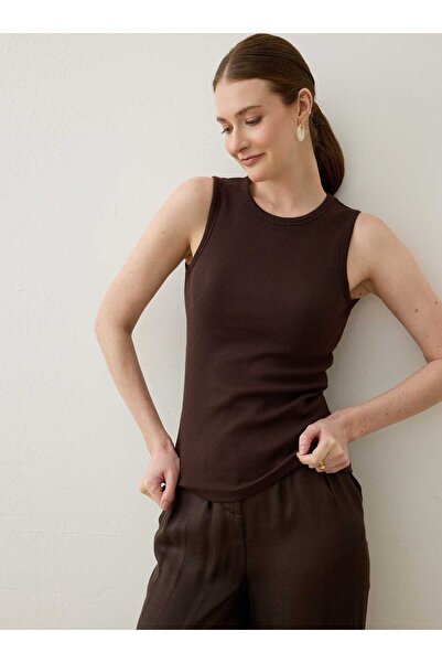 Refka Tricou de bază fără mâneci pentru femei - Maro amar -