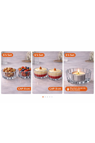 Aşkana 6’lı Cam Kase Seti 8 cm,Çerezlik Tatlı Meyve Sunumluk ,Tealight Mumluk...