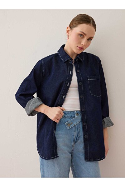 Benin Основна дънкова риза с детайли от шевове - Тъмносиня