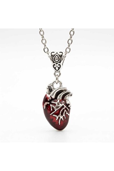 Corvus kolye&bileklik Silver Gotik Kırmızı Kalp ve Yarasa Kolye