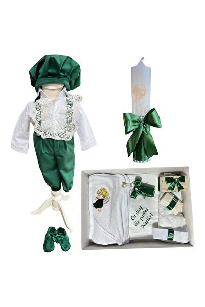 Your Baby Store Set complet pentru botez baiat cu aripi- verde cu costumas, b...
