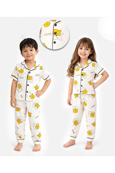 İray Children's Pajama Set with Teddy Bear Pattern, 100% Cotton, Summer, Brea...