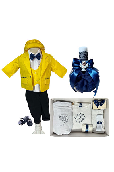 Your Baby Store Set complet pentru botez baiat David- galben cu costumas, bot...