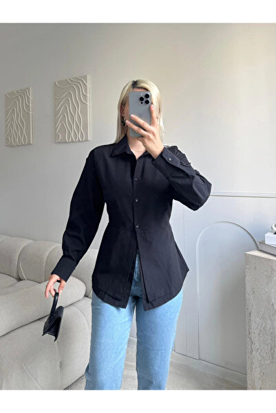 Zora Butik Arkası Bağlamalı Belden Bağlamalı Gömlek - SİYAH