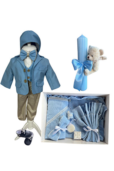 Your Baby Store Set complet pentru botez baiat Ianis – blue costumas, pantofi...