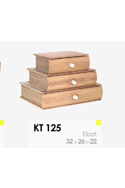 Eymen Hobi Kitap Görünümlü Çekmeceli Ahşap Kutu Dekoratif Organizer Boyanabil...