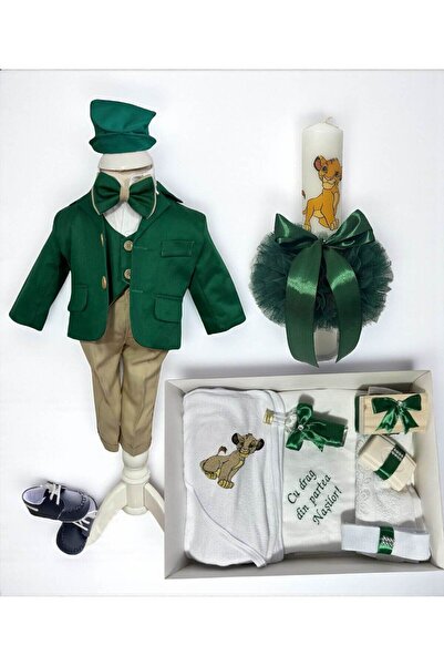 Your Baby Store Set complet pentru botez baiat Ianis – verde cu tematica Rege...