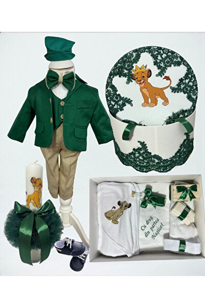 Your Baby Store Set complet pentru botez baiat Ianis – verde cu Regele Leu, p...