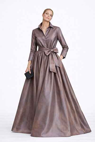 UNTIMELY Girdle Detailed Maxi Stylish Taffeta Shirt Dress
